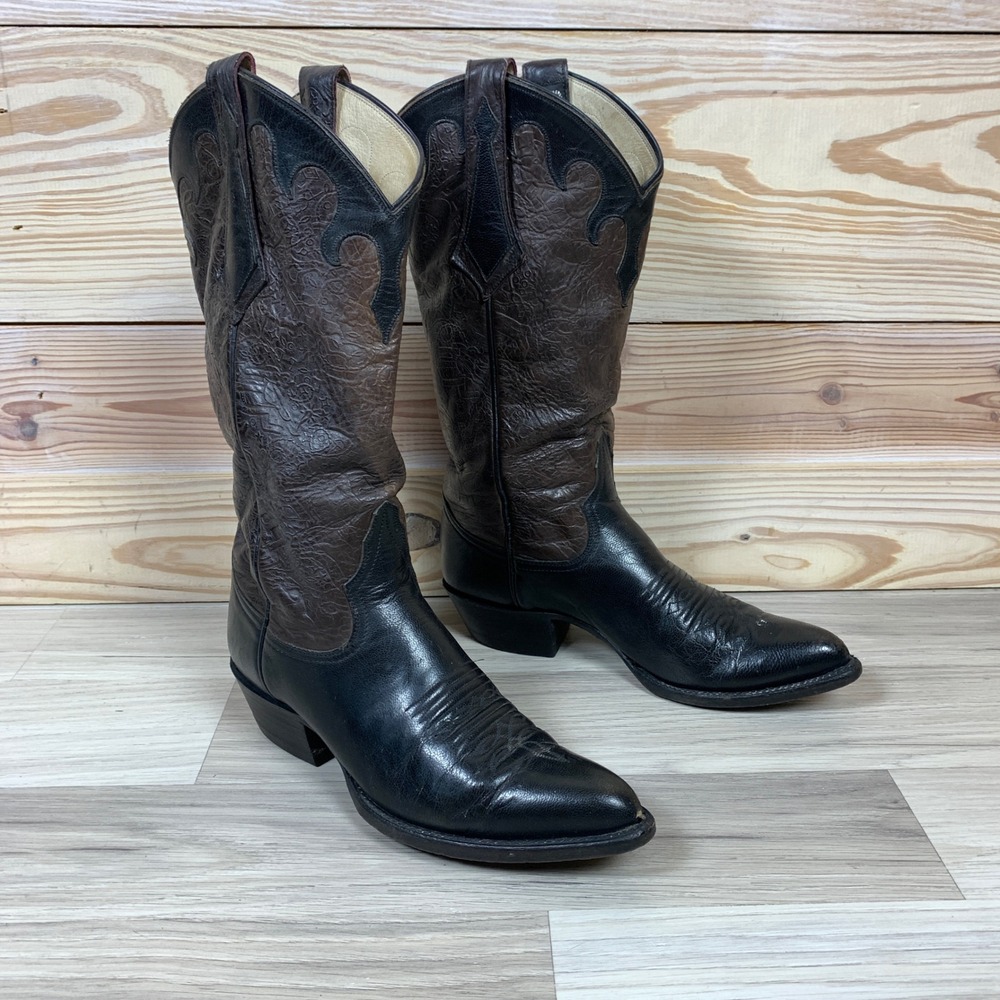 Larry Mahan Cowboy Boot Women 7N Black Brown Embossed Leather Western Whimsigoth